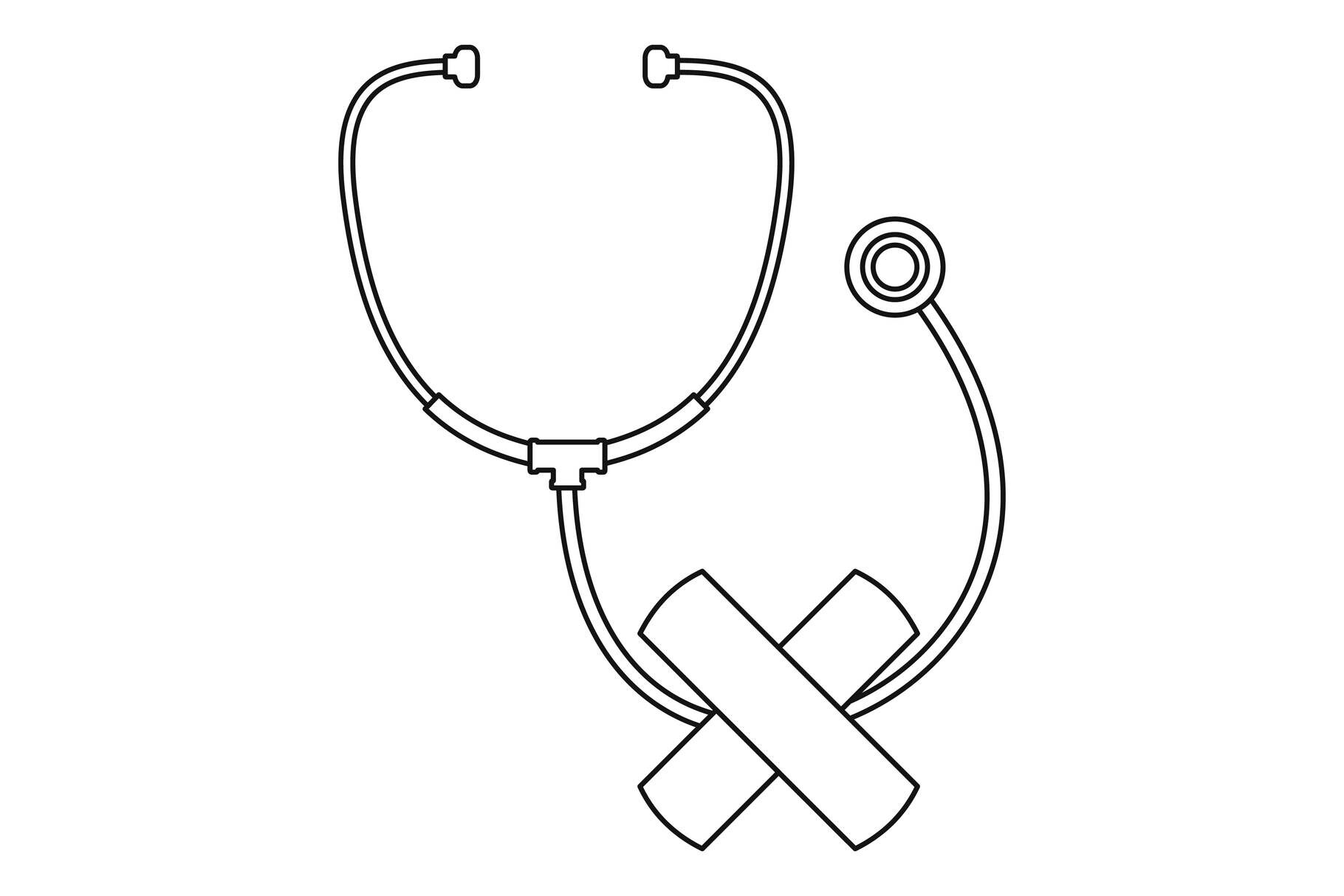 Stethoscope cross bandage icon. Outline illustration of stethoscope cross bandage vector icon for web design isolated on white background